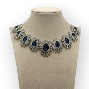 Monet Sapphire Blue Crystal and Rhinestone Statement Necklace